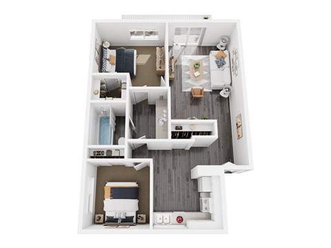 Floor plan for 2 beds, 1 bath, 850 sqft